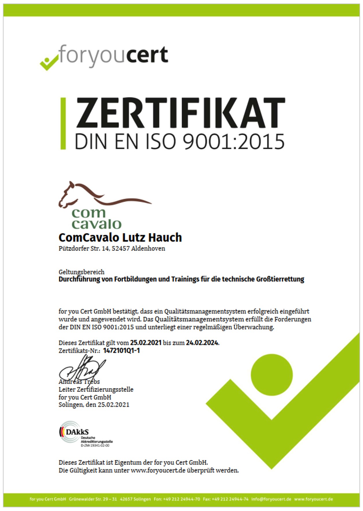Zertifikat DIN ISO 9001-Zertifizierung